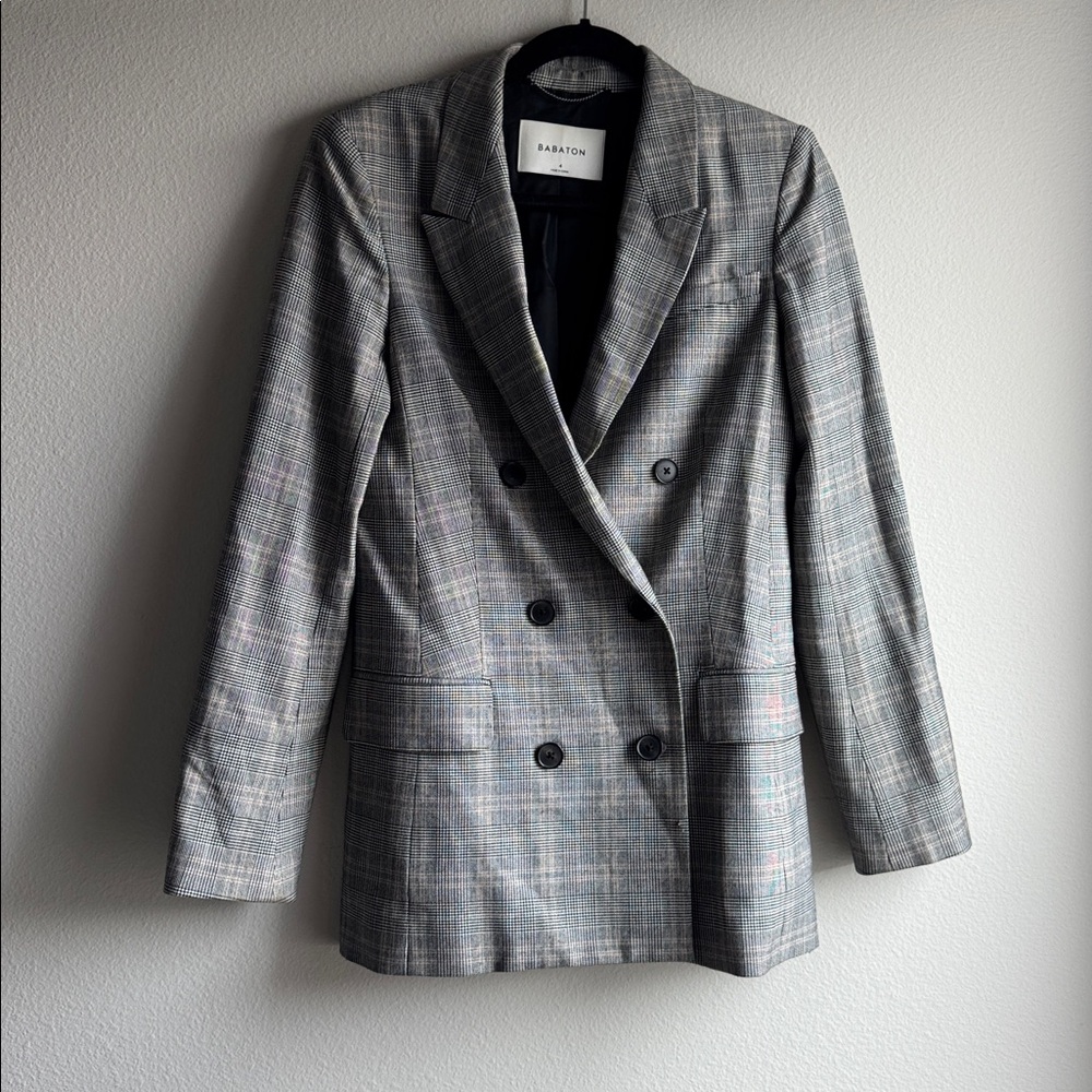 Aritzia Babaton Samuel Plaid Grey Blazer Jacket women’s size 4 - Picture 2 of 7